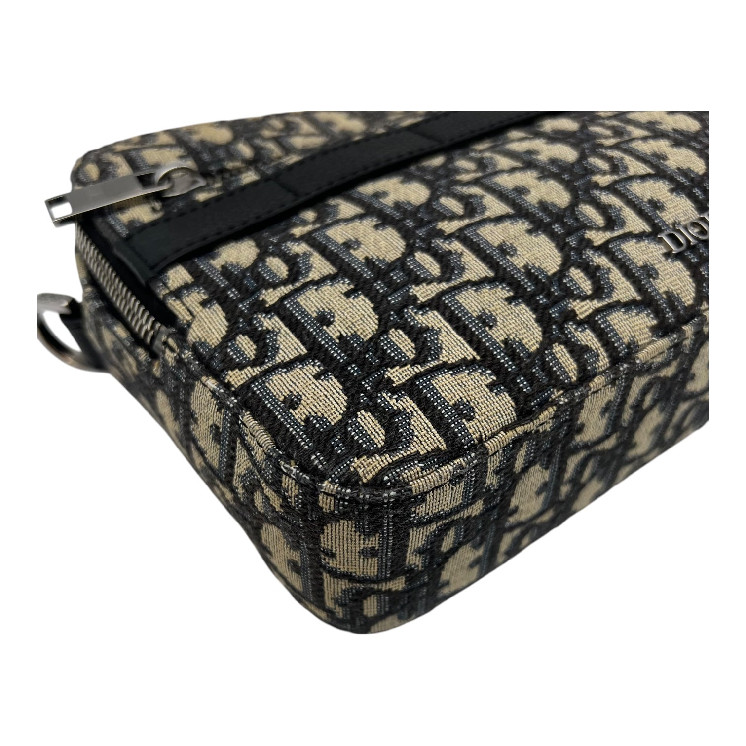 Christian Dior Safari Crossbody Bag Blue in Jacquard, Silver hardware_8