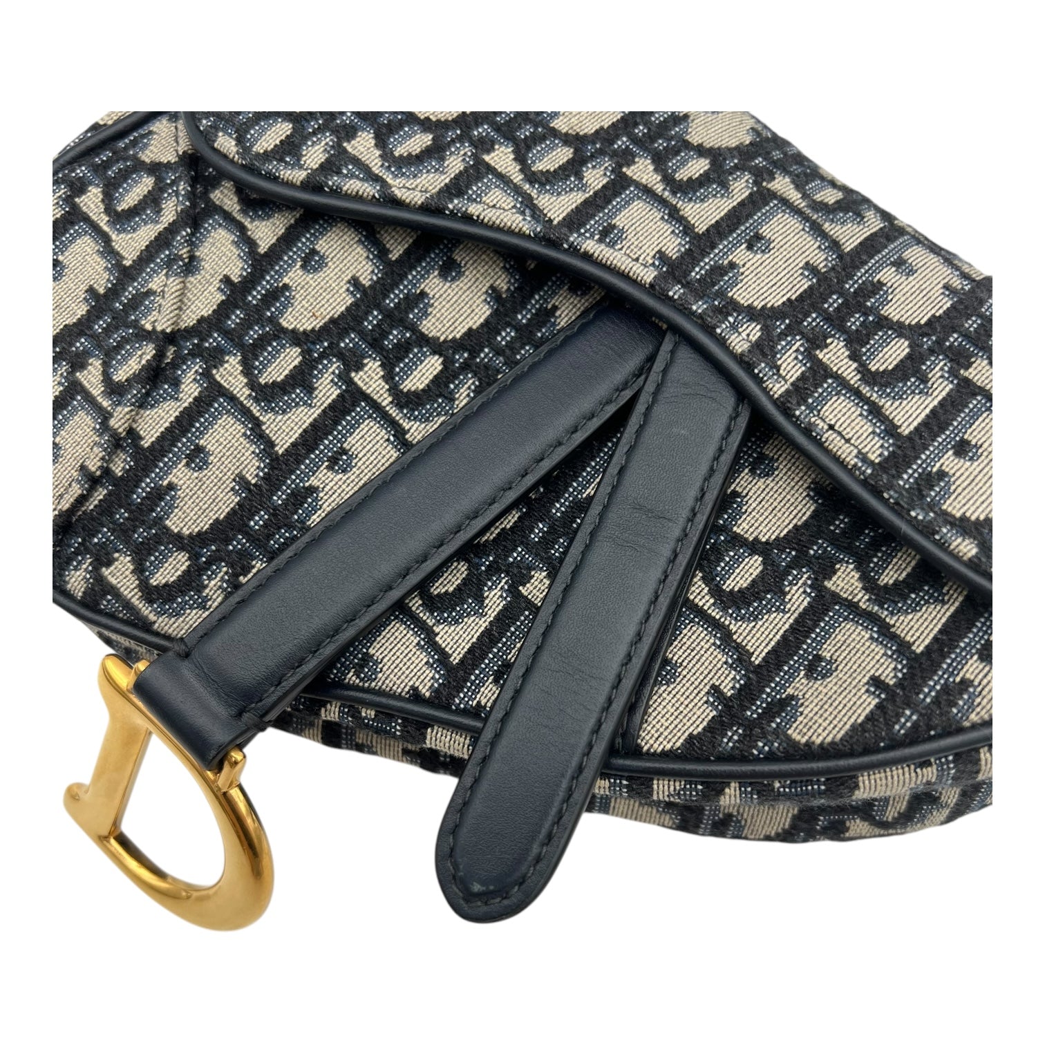 Christian Dior Saddle Top Handle Bag Blue in Jacquard, Gold hardware_7