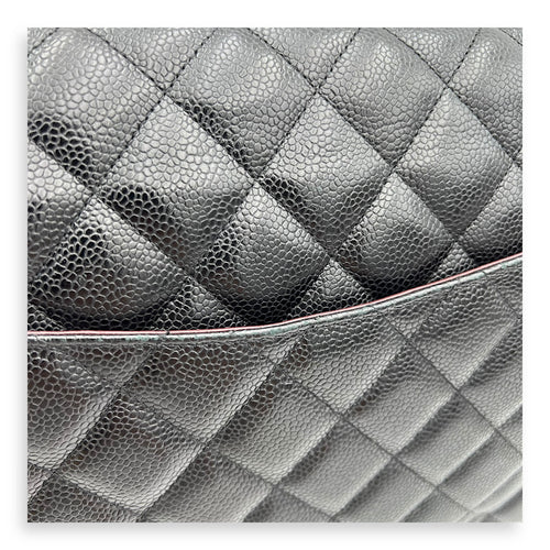 Chanel Classic Double Flap Maxi Black Shoulder Bag in Caviar Leather, Silver hardware_10