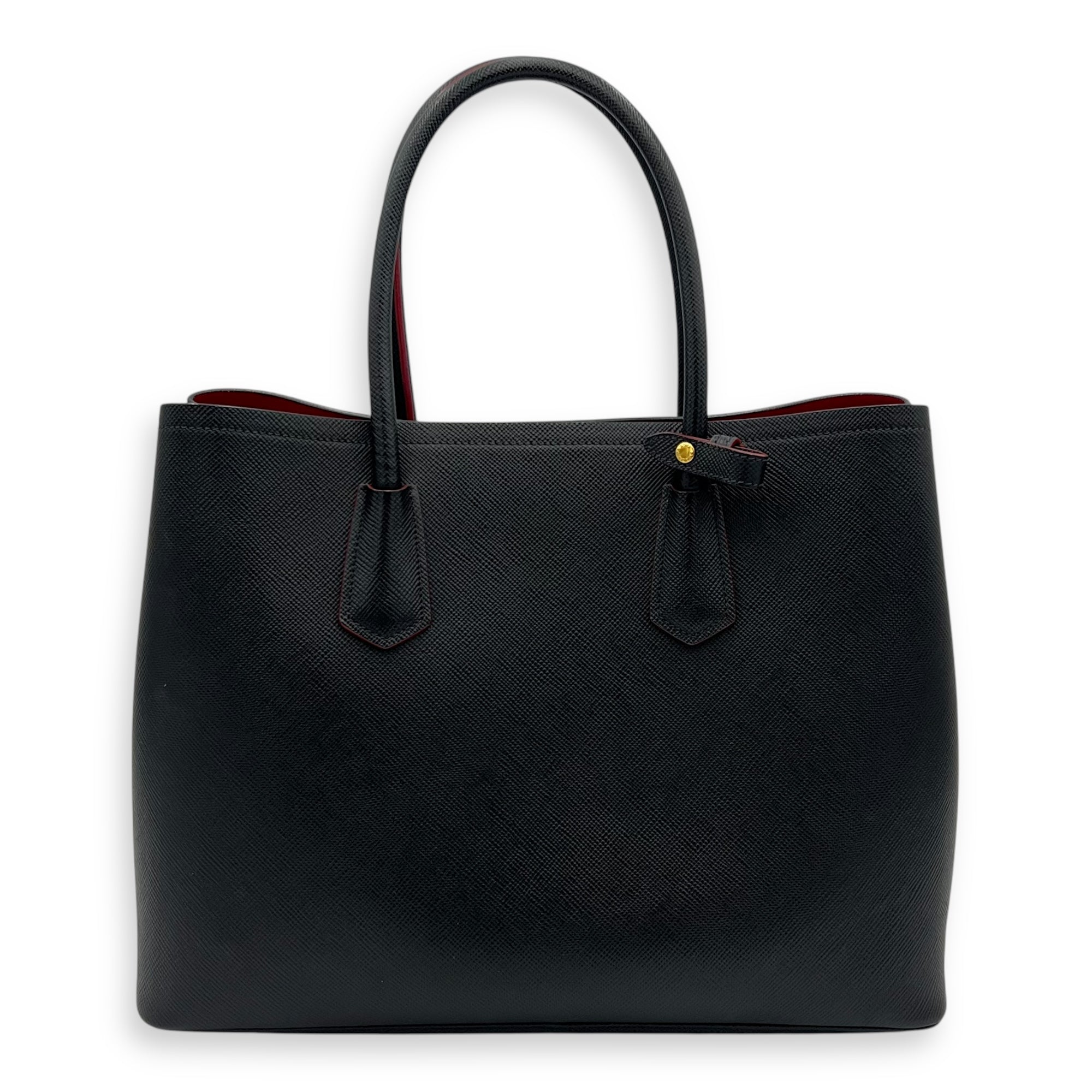 Prada Double Top Handle Bag Black in Saffiano Leather, Gold hardware_2