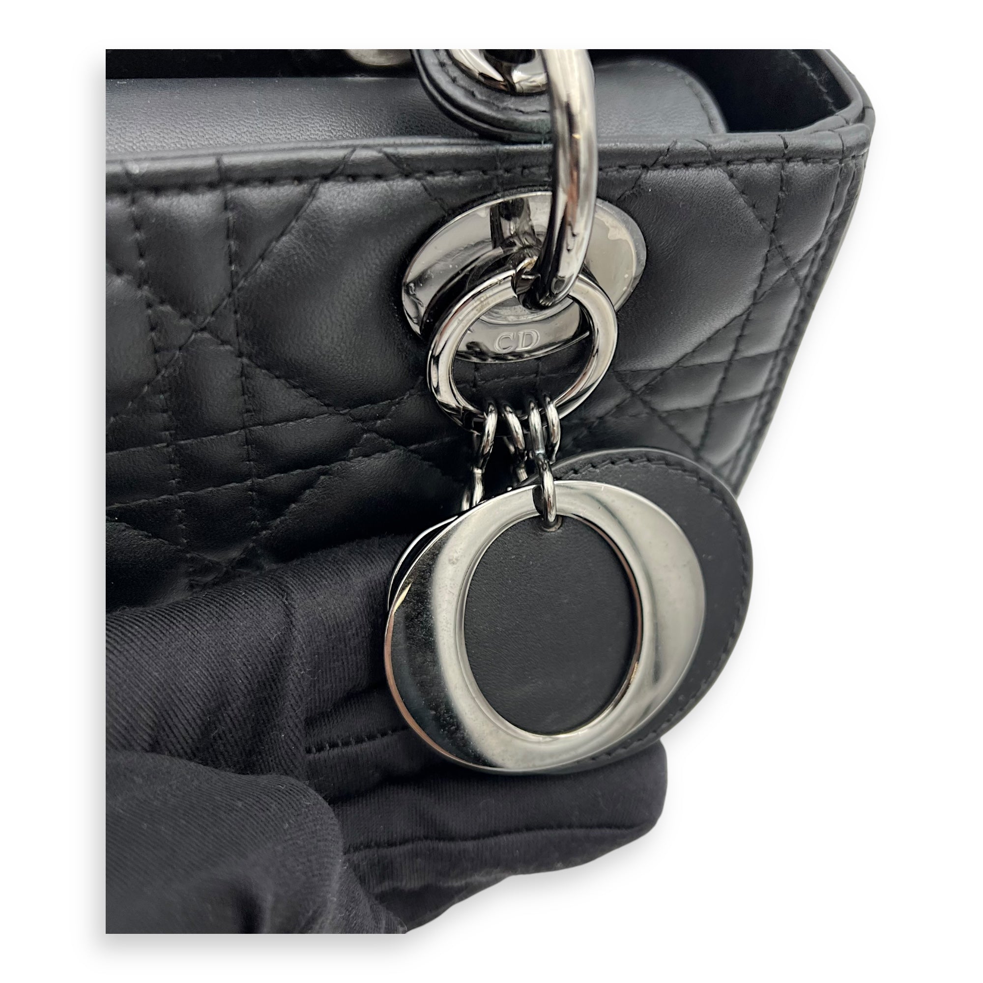 Christian Dior Lady Dior Medium Black Top Handle Bag in Calfskin, Gunmetal hardware_13
