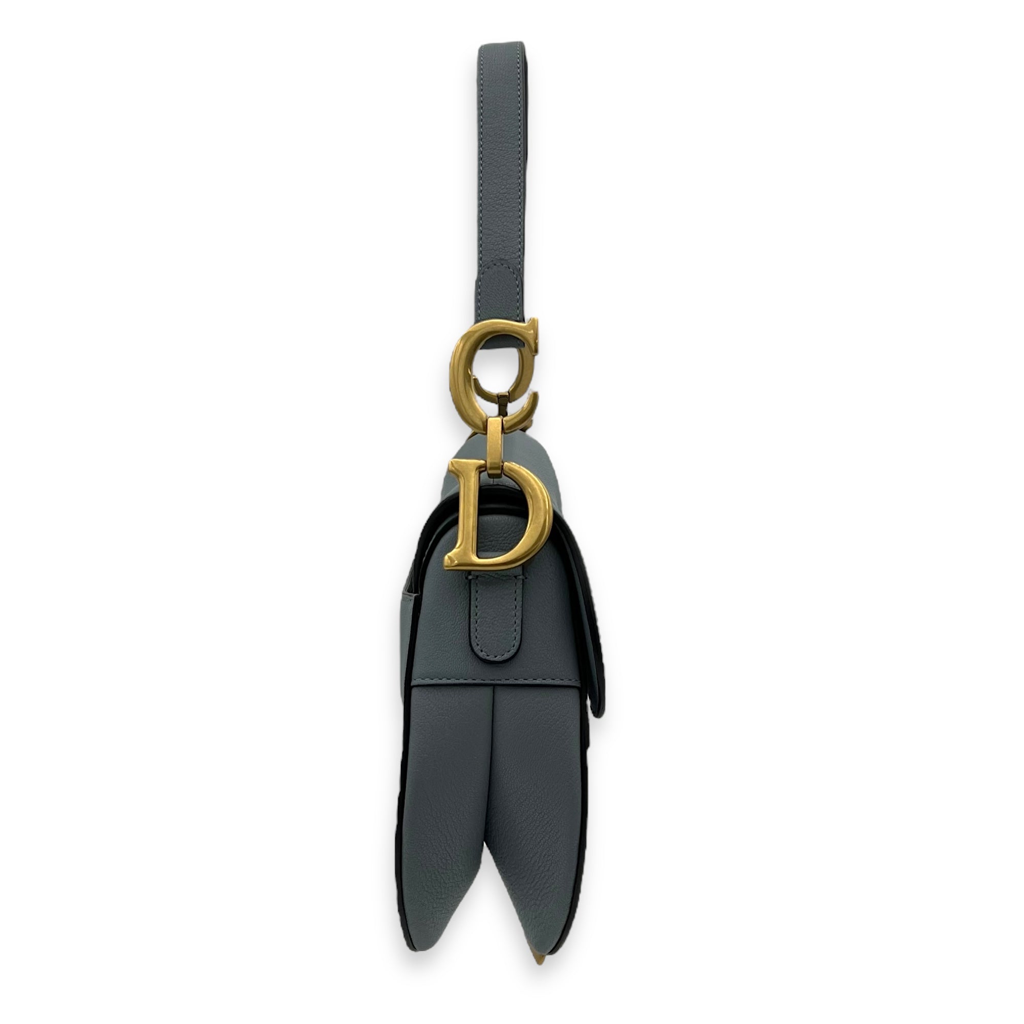 Christian Dior Saddle Shoulder Bag Medium Blue in Calfskin, Gold hardware_4