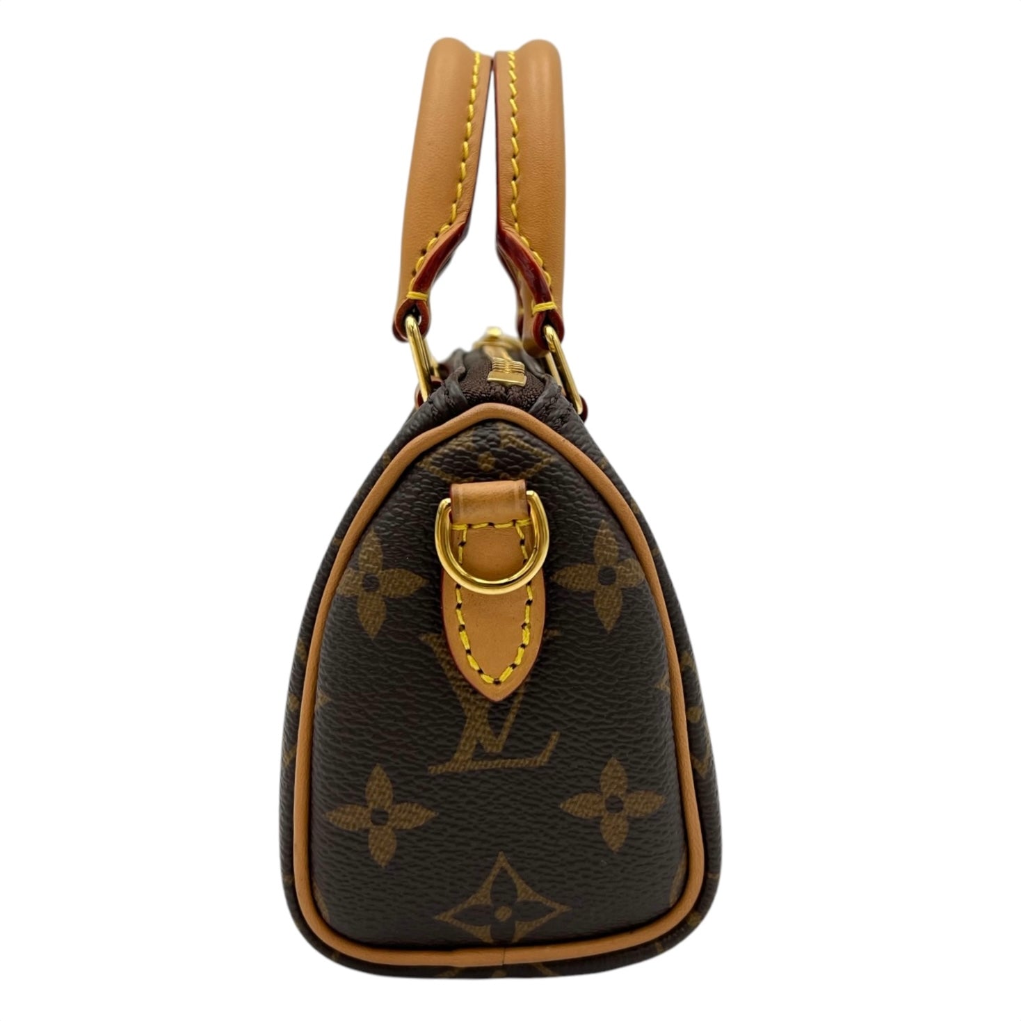 Louis Vuitton Speedy Crossbody Bag Nano Brown in Monogram Coated Canvas, Gold hardware_4