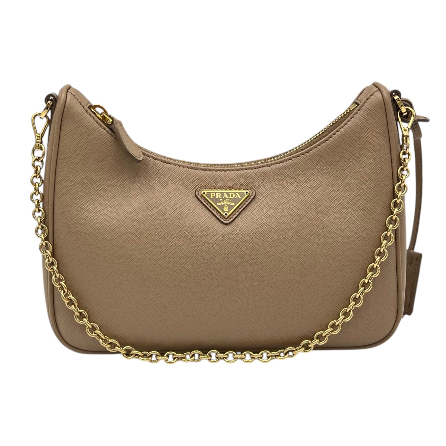 Prada Re-Edition Crossbody Bag Beige in Saffiano Leather, Gold hardware_8