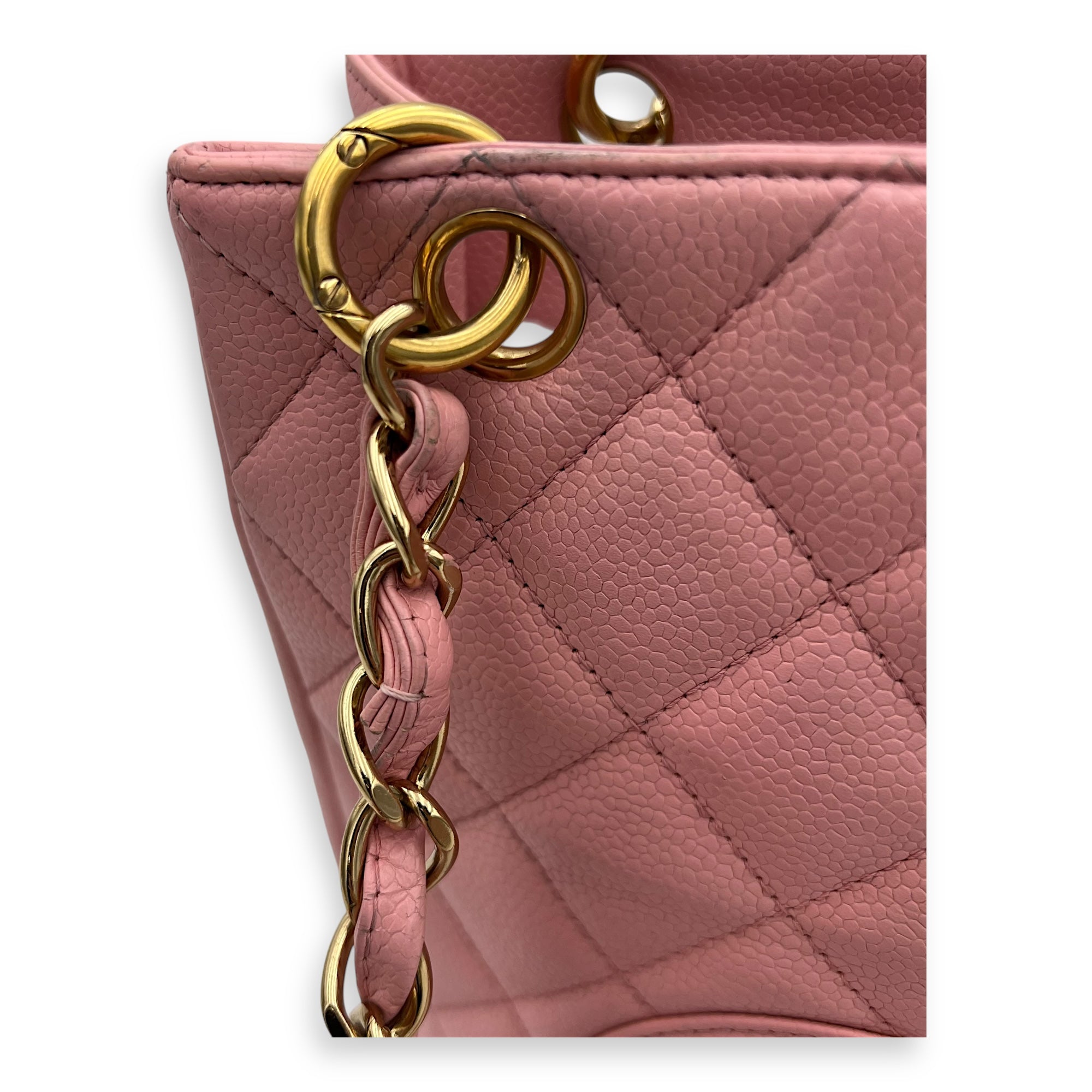 Chanel PST Petite Shopping Pink Tote Bag in Caviar Leather, Gold hardware_12