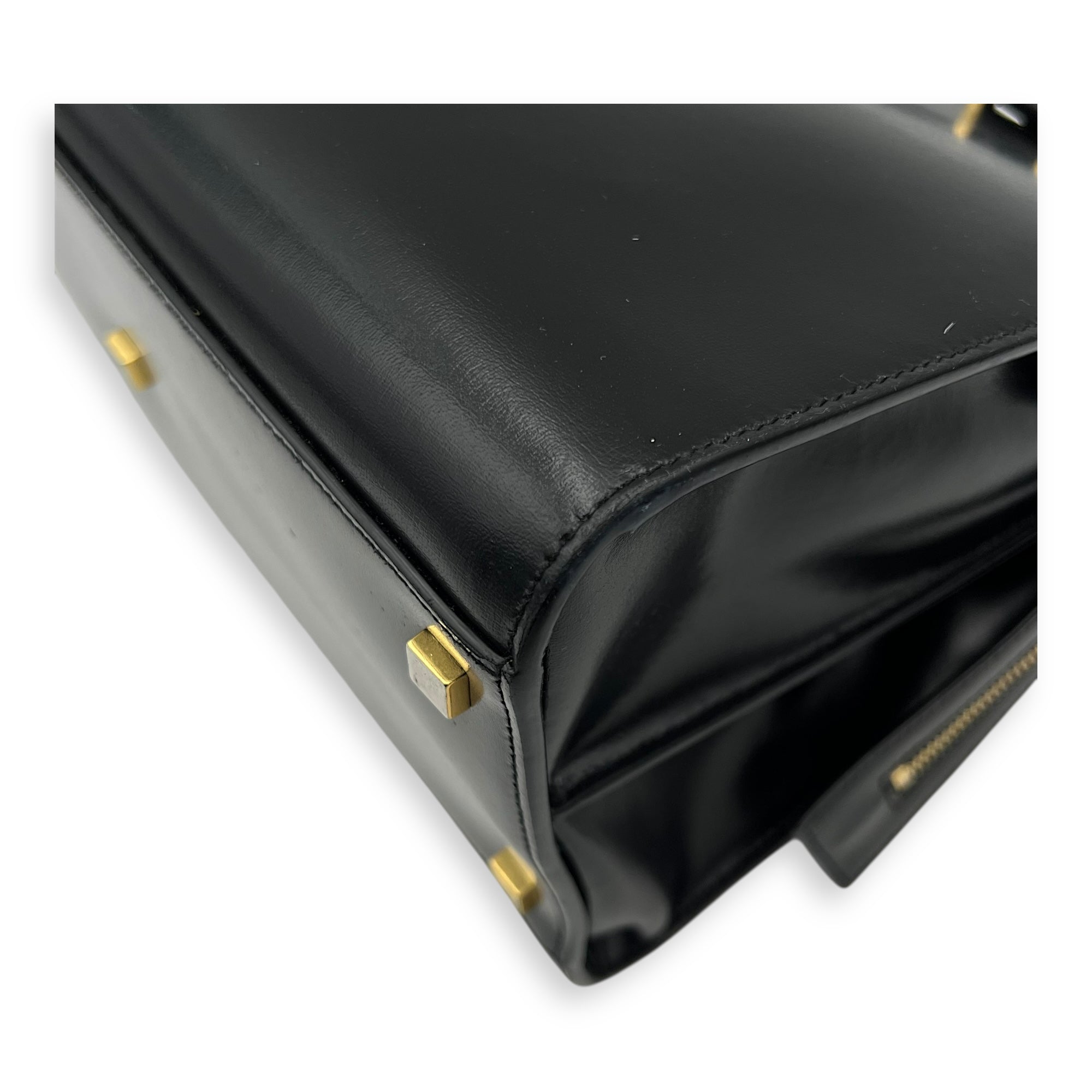Saint Laurent Uptown Top Handle Bag Black in Calfskin, Gold hardware_12