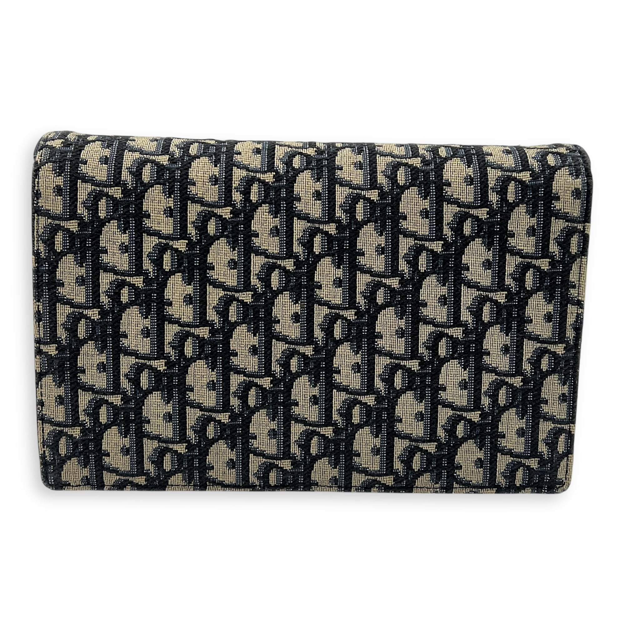 Christian Dior Saddle Wallet On Chain Blue in Jacquard, Gold hardware_2