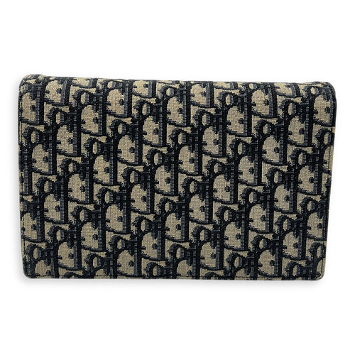 Christian Dior Saddle Wallet On Chain Blue in Jacquard, Gold hardware_2