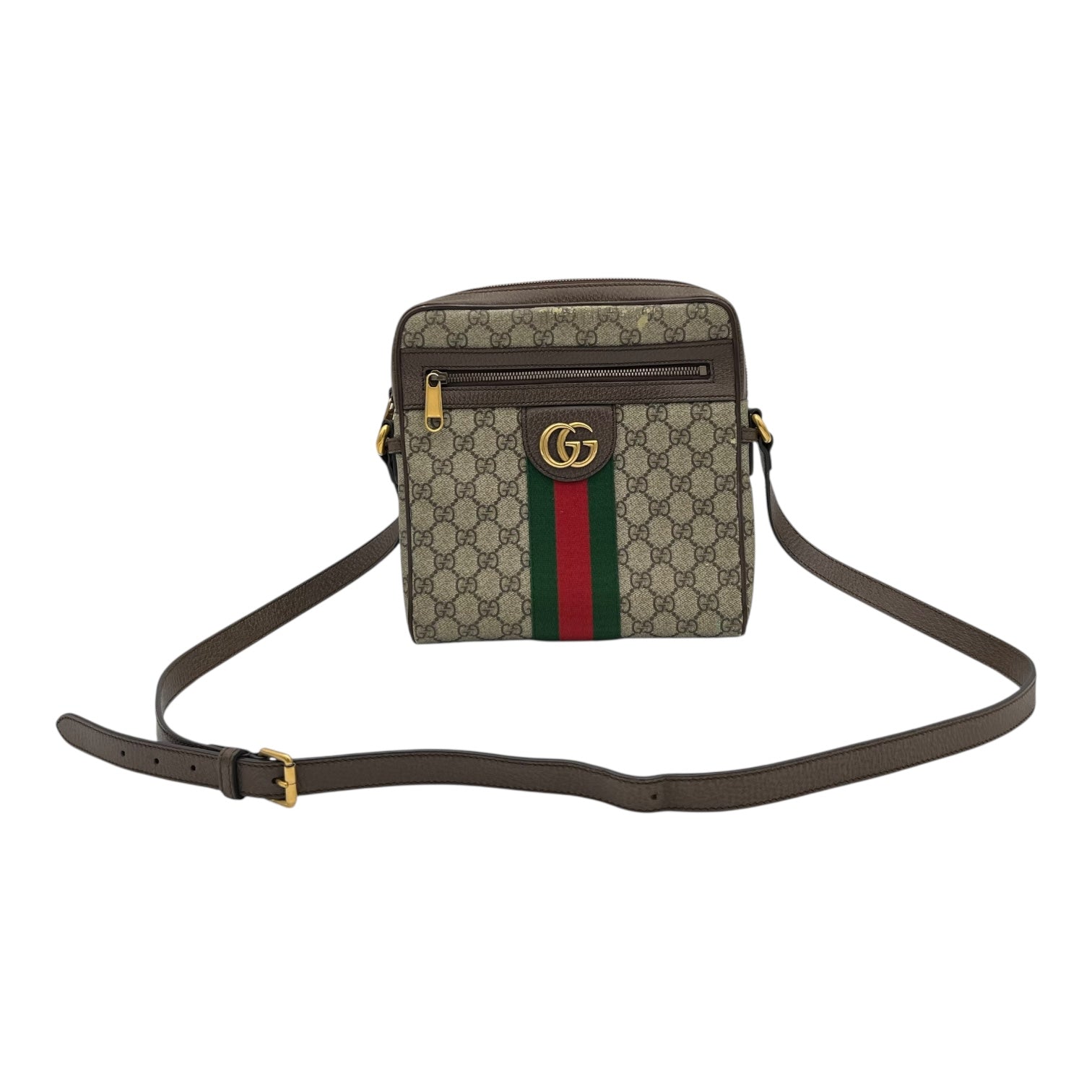 Gucci Ophidia Crossbody Bag Brown in Monogram Coated Canvas, Gold hardware_13