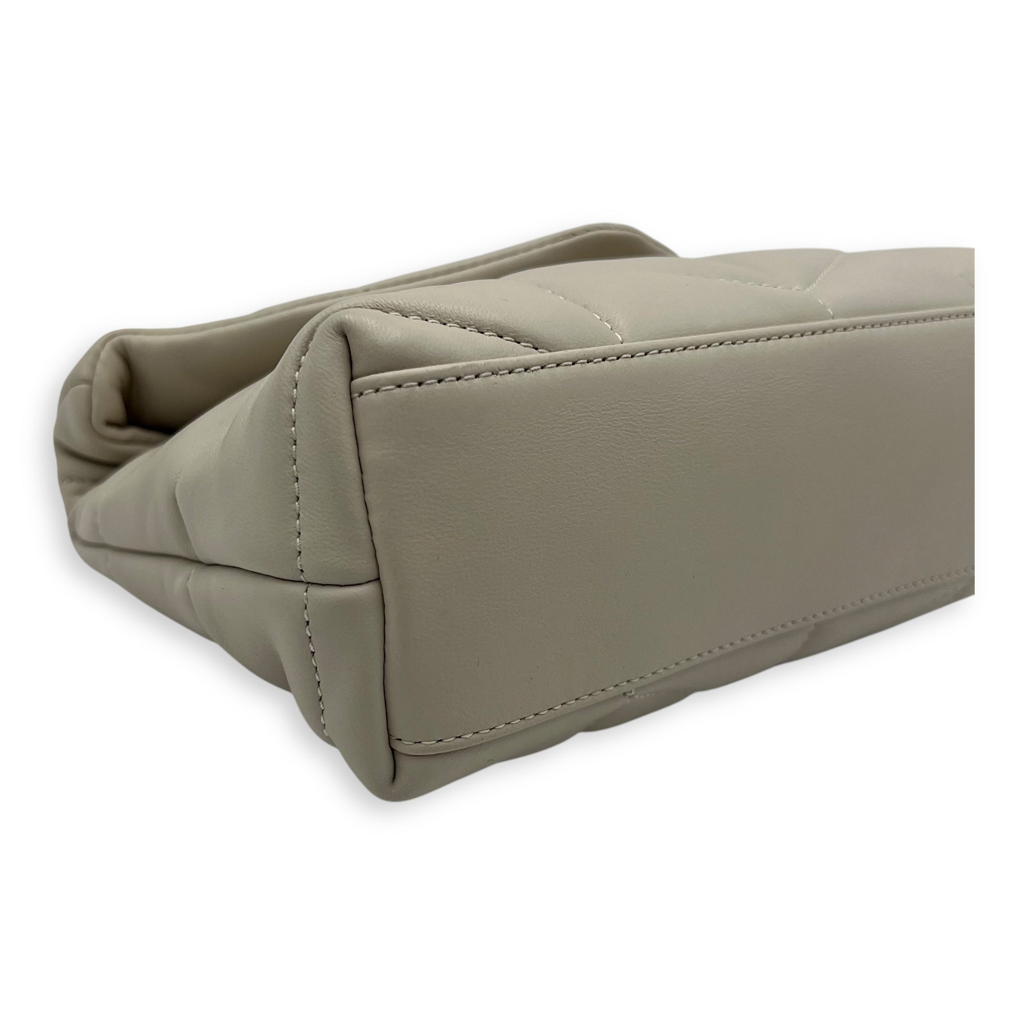 Saint Laurent Puffer Shoulder Bag Toy Ecru in Lambskin, Brushed Gold hardware_8