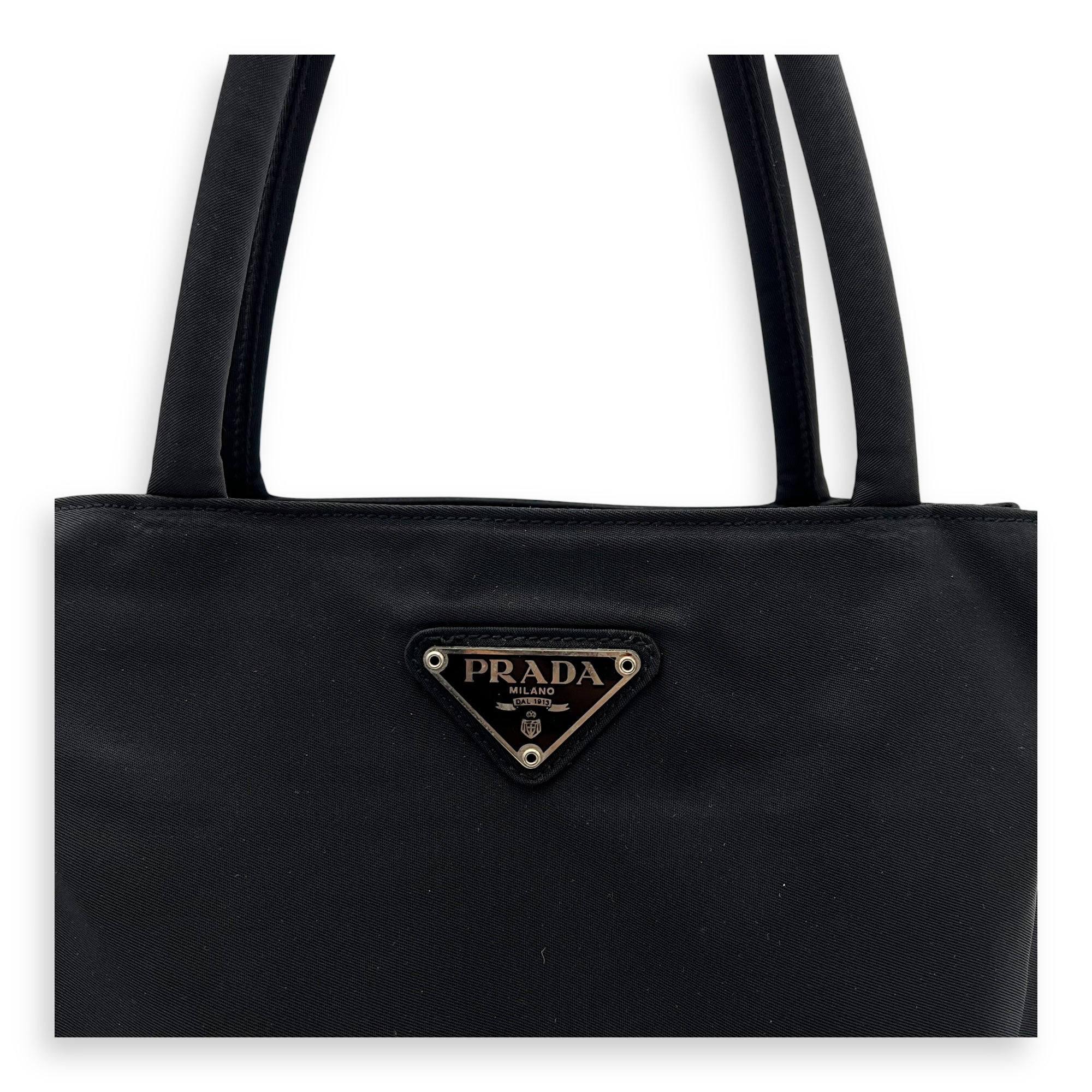Prada Logo Top Handle Bag Black in Nylon, Silver hardware_7
