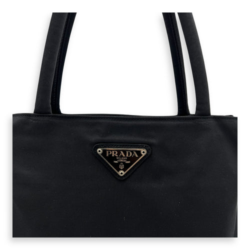 Prada Logo Top Handle Bag Black in Nylon, Silver hardware_7