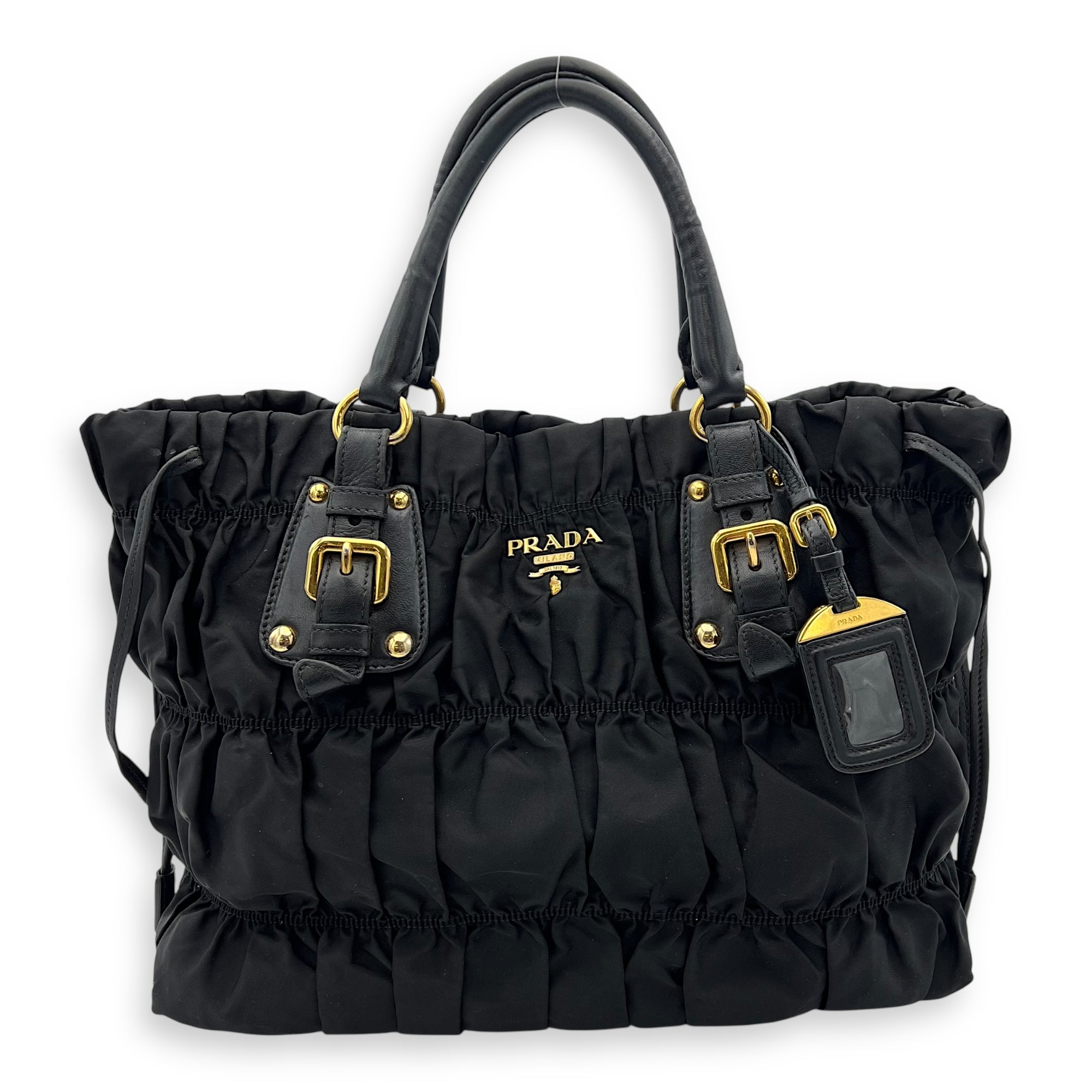 Prada Tessuto gaufre Top Handle Bag Medium Black in Nylon, Gold hardware_1