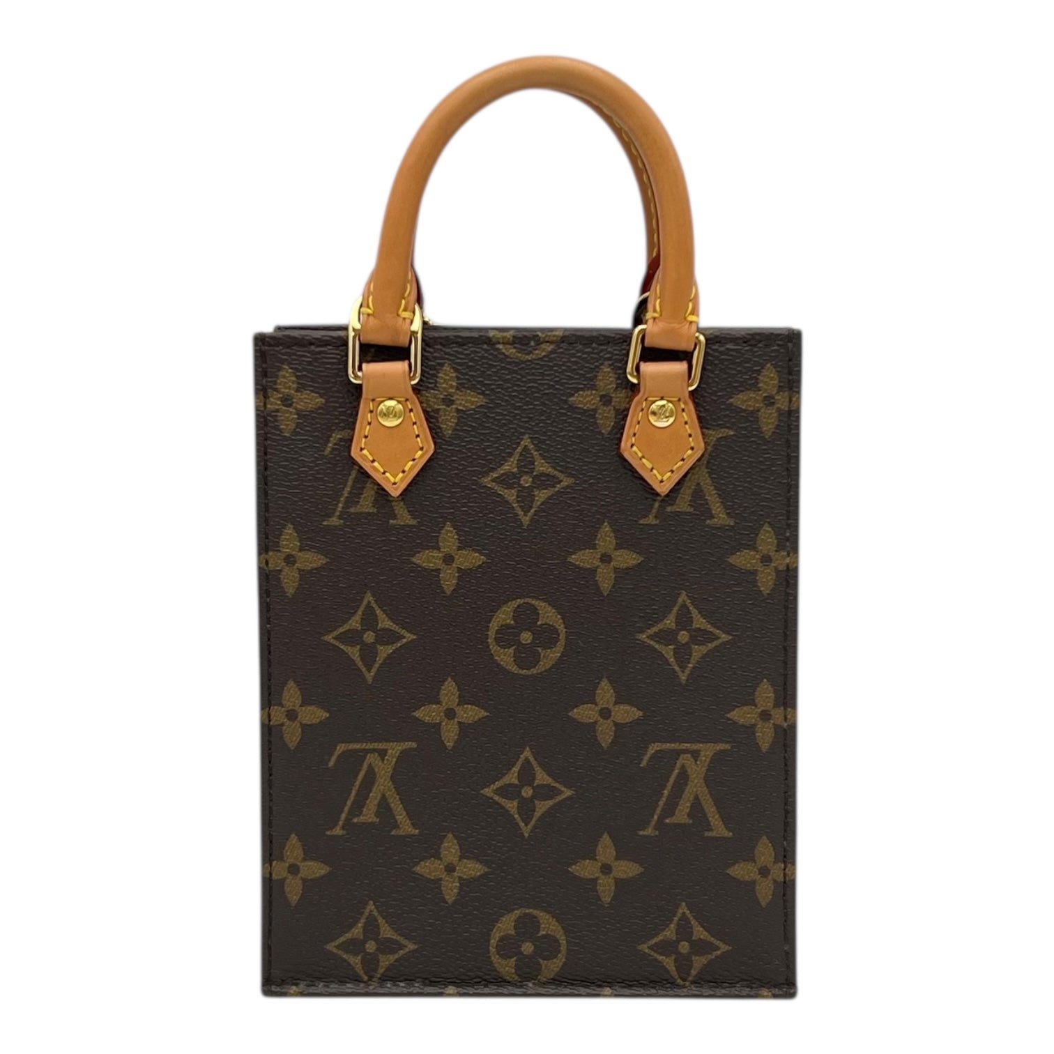 Louis Vuitton Sac Plat Top Handle Bag Brown in Monogram Coated Canvas, Gold hardware_2