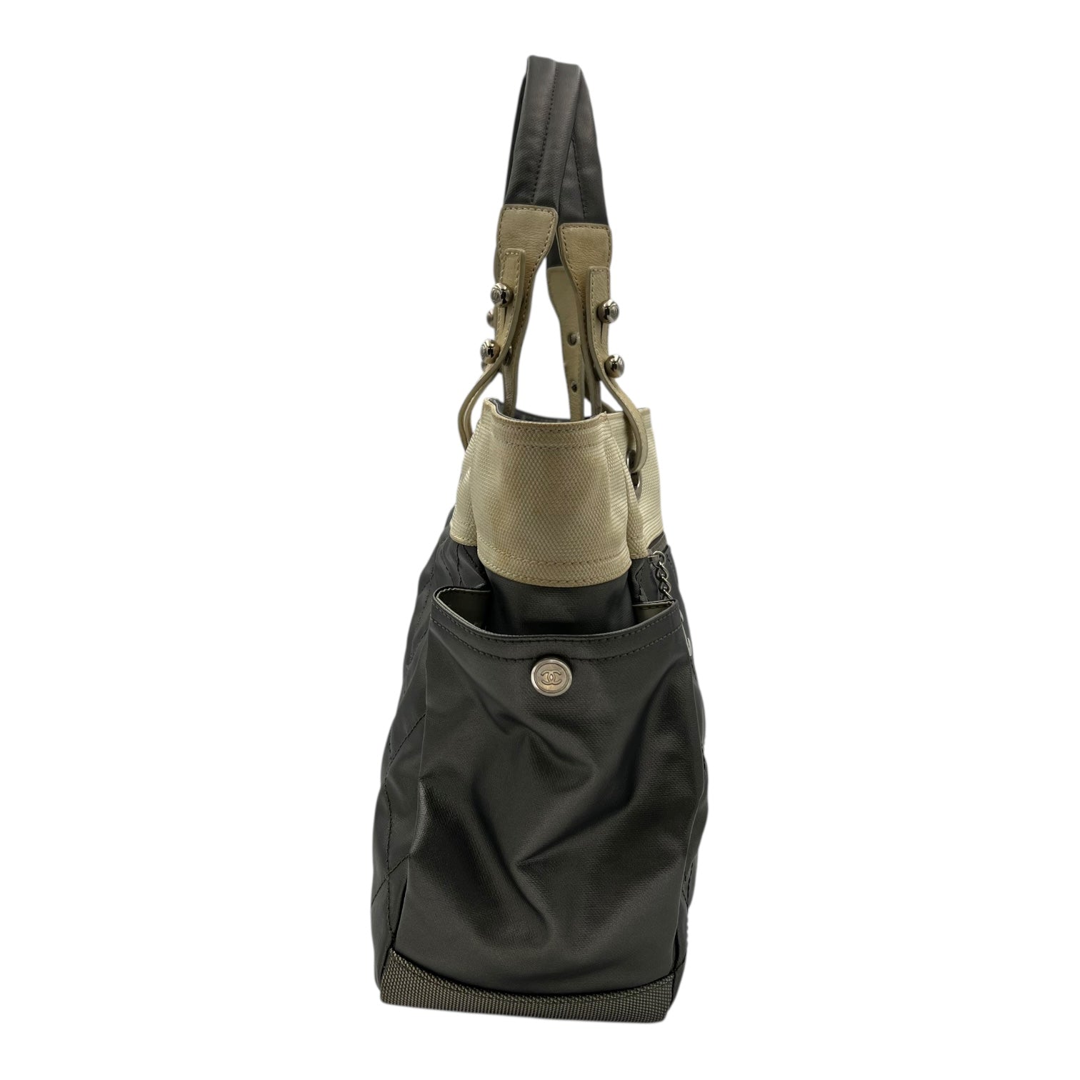 Chanel Paris Biarritz Tote Bag Grey in Coated Canvas, Silver hardware_3