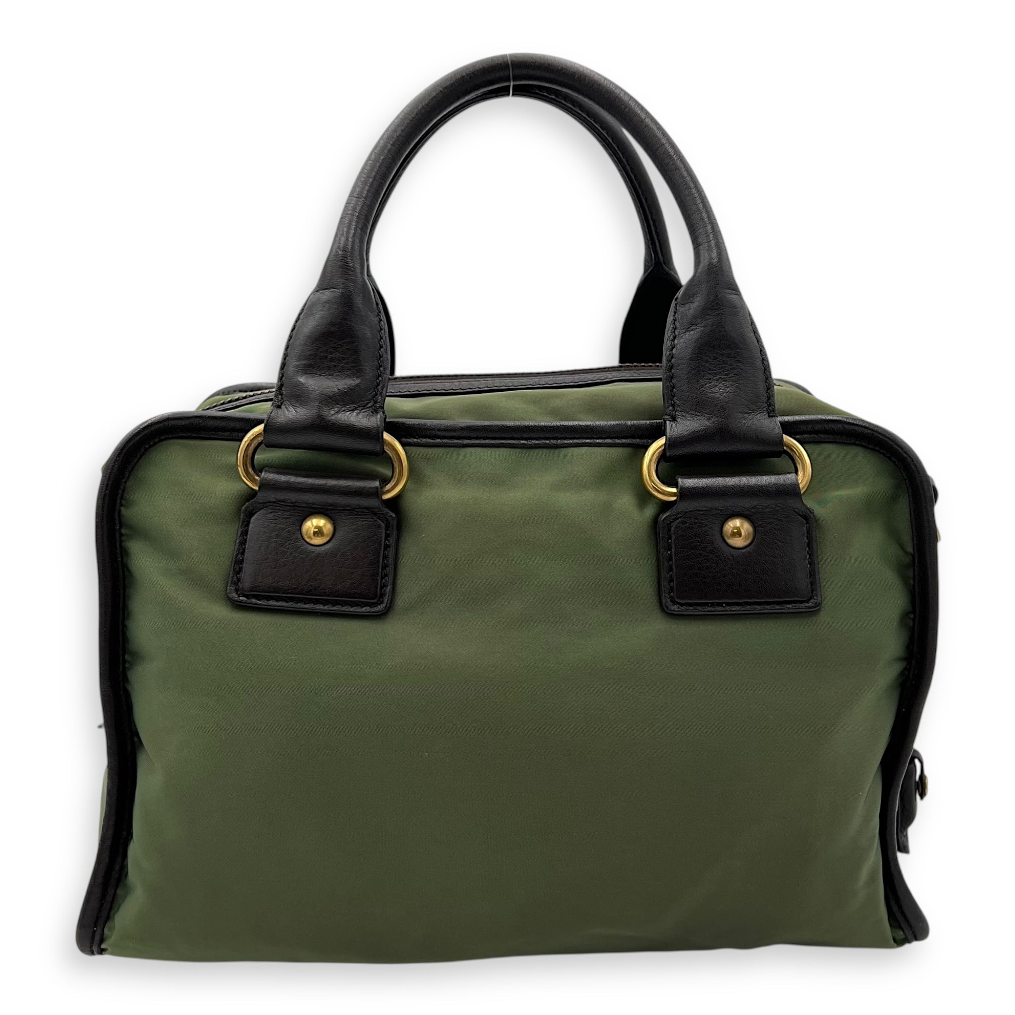 Prada Logo Top Handle Bag Green in Nylon, Gold hardware_2