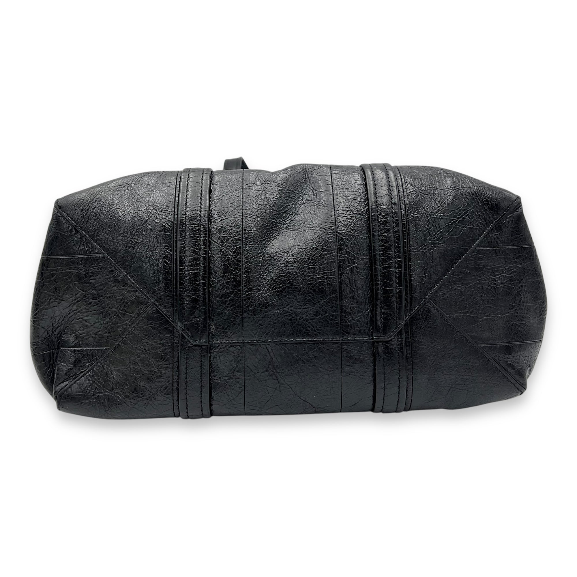 Balenciaga Barbes East West Black Tote Bag in Distressed Leather, Silver hardware_5