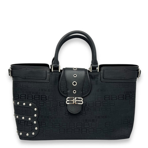 Balenciaga Logo Top Handle Bag Black in Canvas, Silver hardware_1