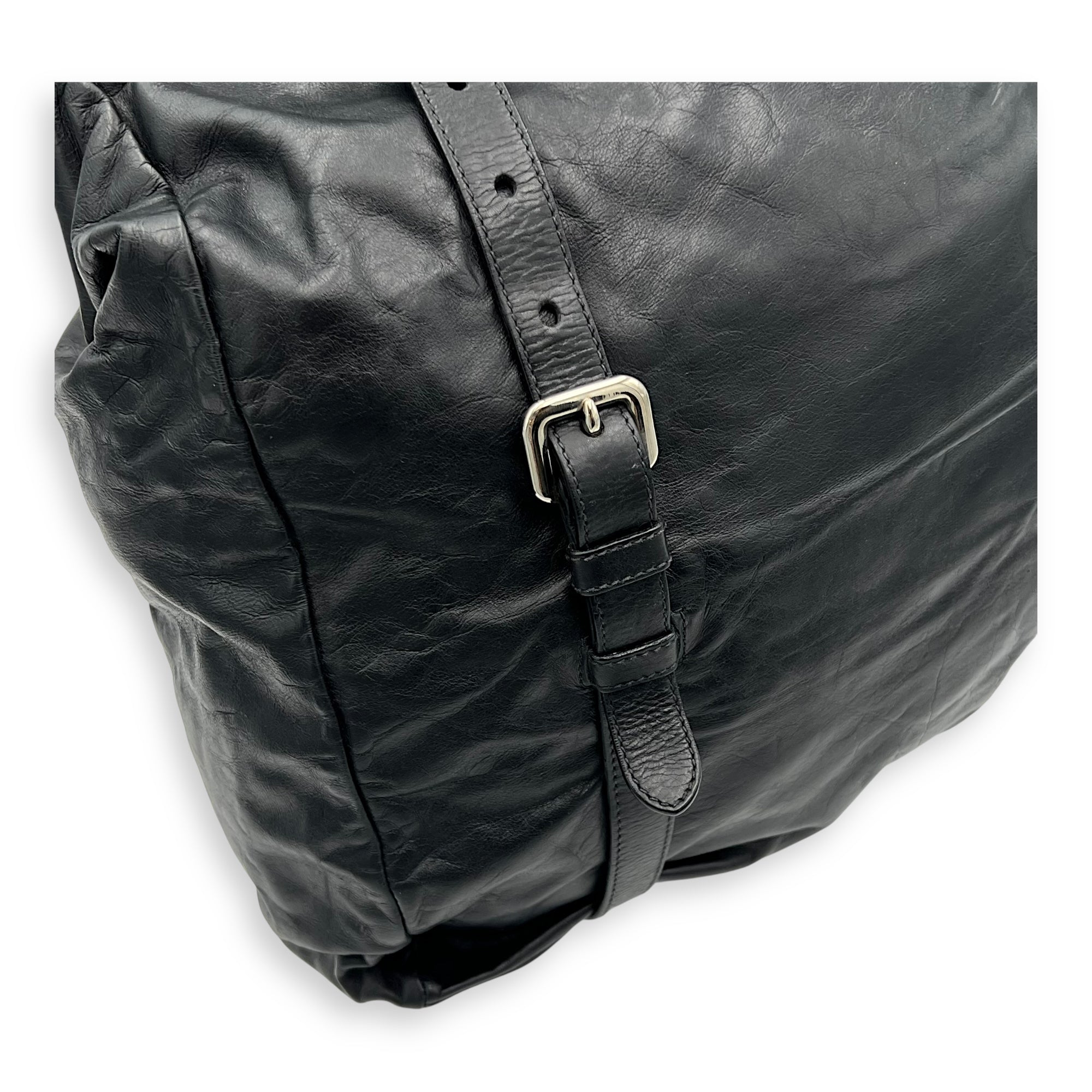 Prada Frame Shoulder Bag Black in Calfskin, Silver hardware_14