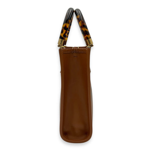 Fendi Sunshine Top Handle Bag Mini Brown in Calfskin, Gold hardware_4