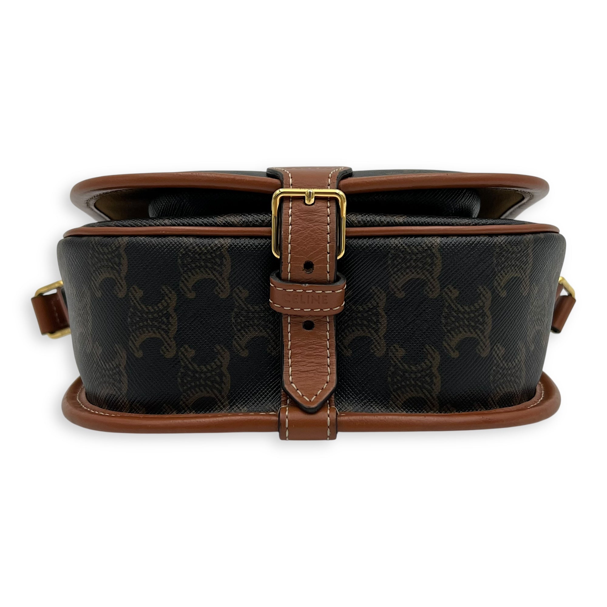 Celine Folco Crossbody Bag Brown in Coated Canvas, Gold hardware_5