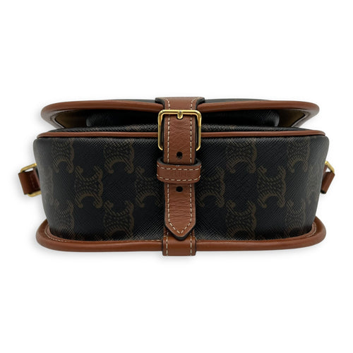Celine Folco Crossbody Bag Brown in Coated Canvas, Gold hardware_5