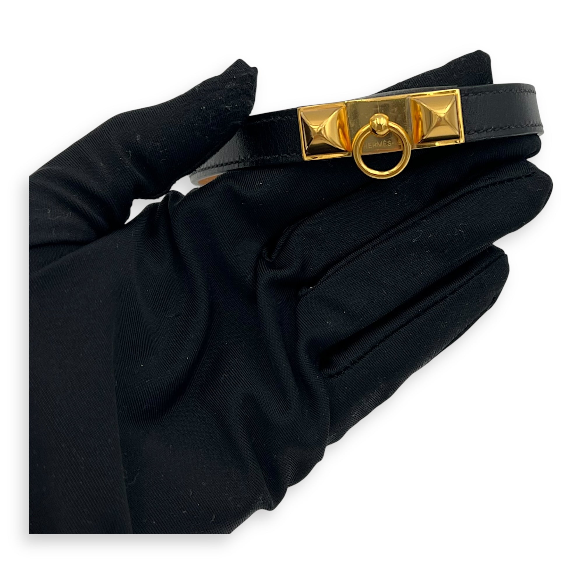 Hermès Rivale Double Tour Black in Calfskin, Gold hardware_6