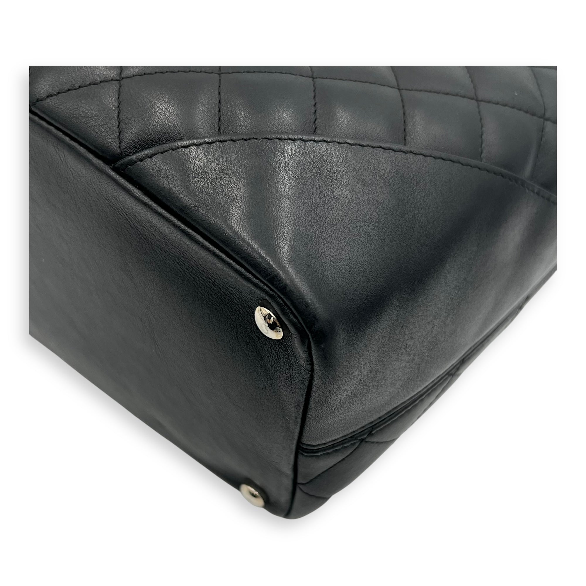 Chanel Cambon Tote Bag Black in Lambskin, Silver hardware_11