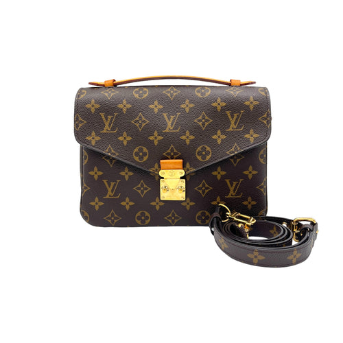 Metis MM Brown Top Handle Bag in Monogram Coated Canvas, Gold hardware