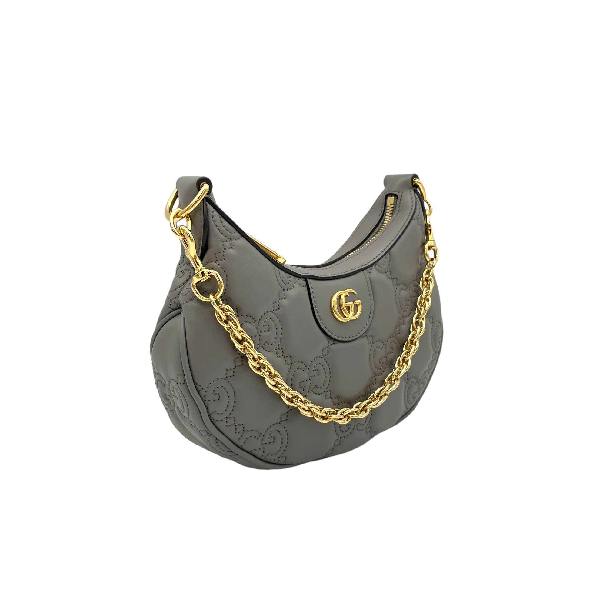 Matelassé Grey Shoulder Bag in Calfskin, Gold hardware