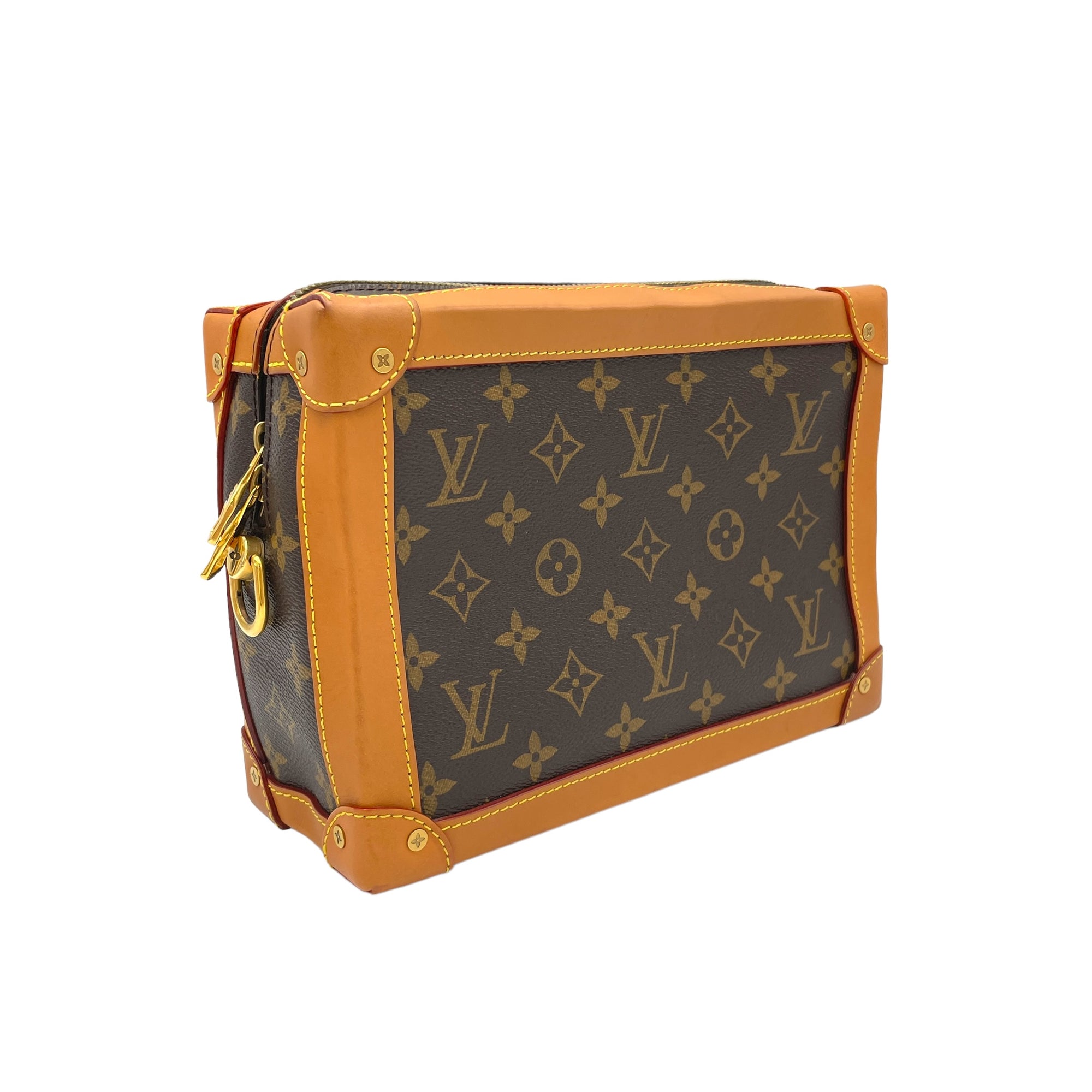 Soft Trunk Crossbody Bag Brown in Monogram Coated Canvas, Gold hardware