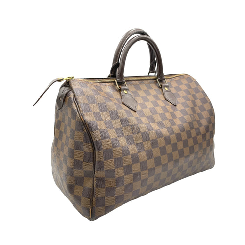 Speedy Top Handle Bag 35 Damier Ebene in Coated Canvas, Gold hardware