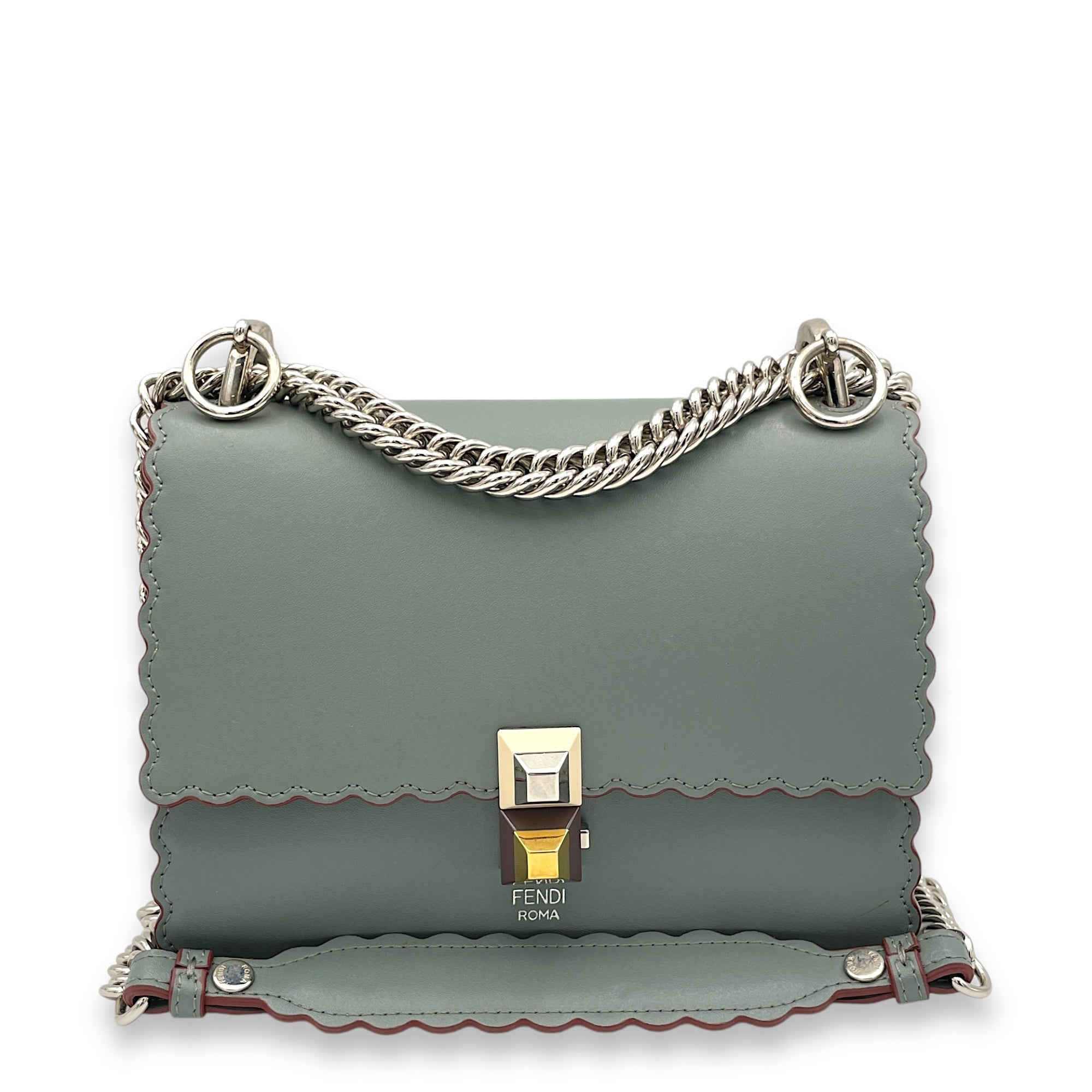 Kan I Small Grey Shoulder Bag in Calfskin, Silver hardware