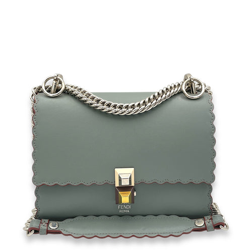 Kan I Small Grey Shoulder Bag in Calfskin, Silver hardware