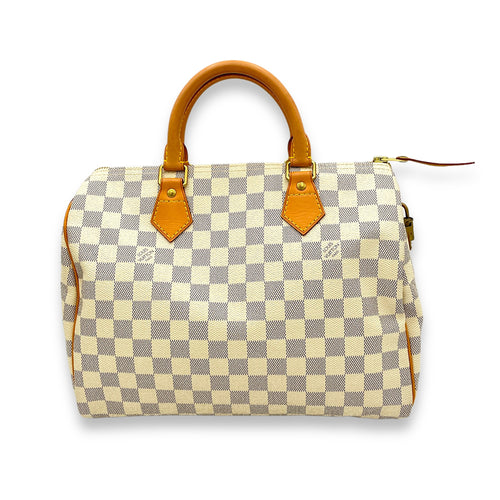 Speedy Damier Azur Top Handle Bag in Coated Canvas, Gold hardware