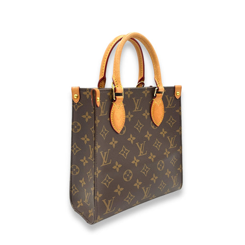 Sac Plat Top Handle Bag BB Brown in Monogram Coated Canvas, Gold hardware