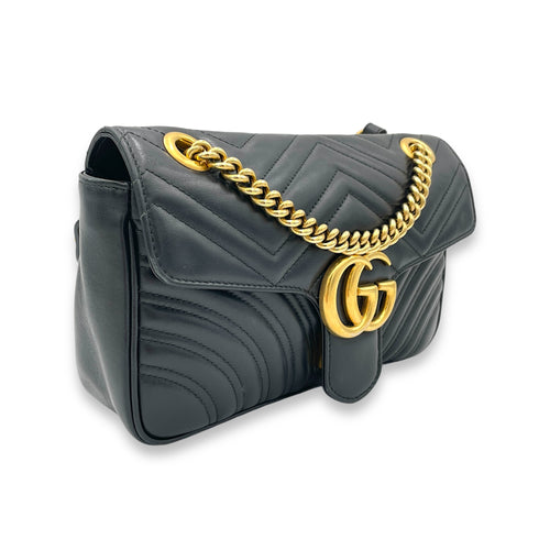 GG Marmont Small Black Shoulder Bag in Calfskin, Gold hardware