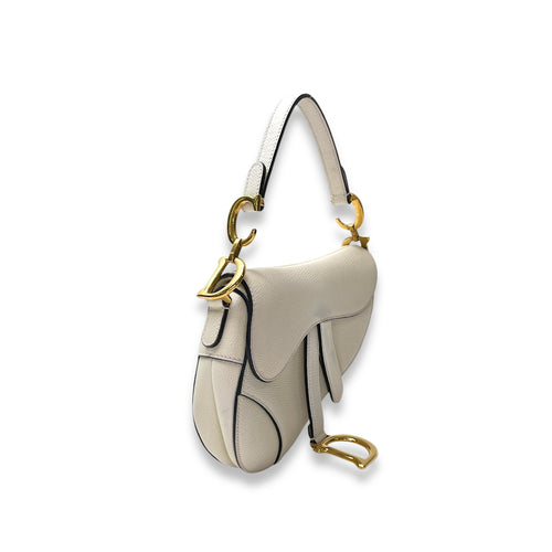 Saddle Top Handle Bag Mini White in Calfskin, Gold hardware