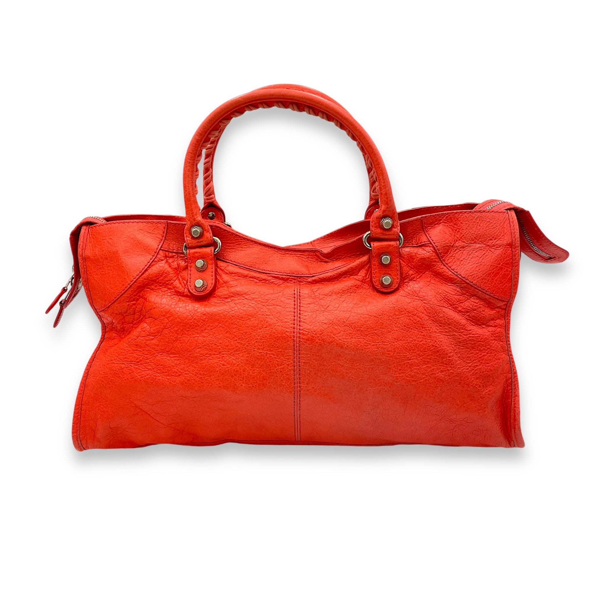 Part Time Shoulder Bag Orange in Distressed Leather, Silver hardware