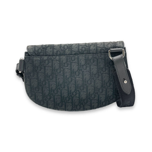 Saddle Black Crossbody Bag in Jacquard, Silver hardware