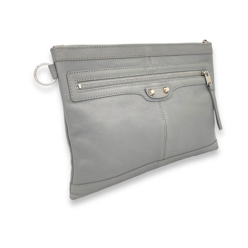 Clip Grey Clutch in Goat Leather, Silver hardware