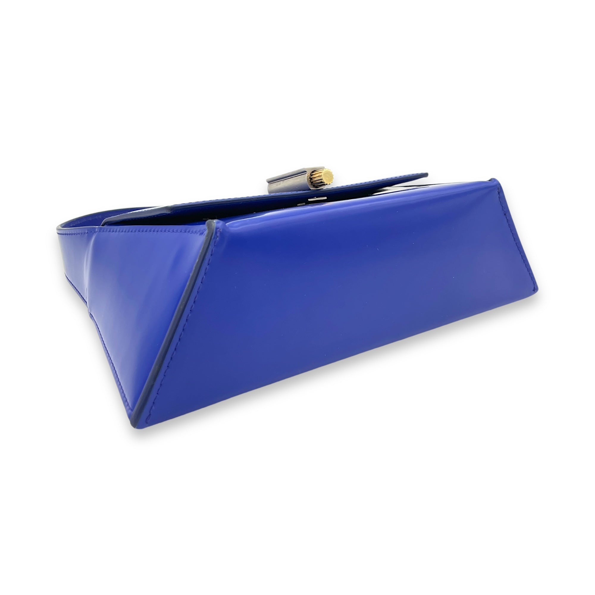 Prisma Blue Top Handle Bag in Calfskin, Silver hardware