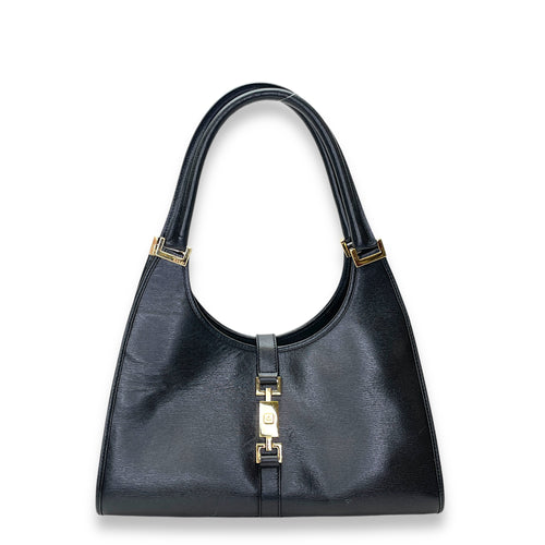 Jackie Shoulder Bag Black in Calfskin, Gold hardware