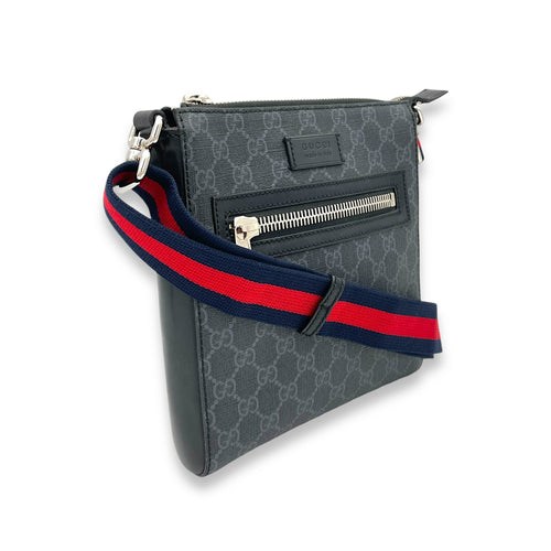 GG Supreme Messenger Black in Monogram Coated Canvas, Silver hardware