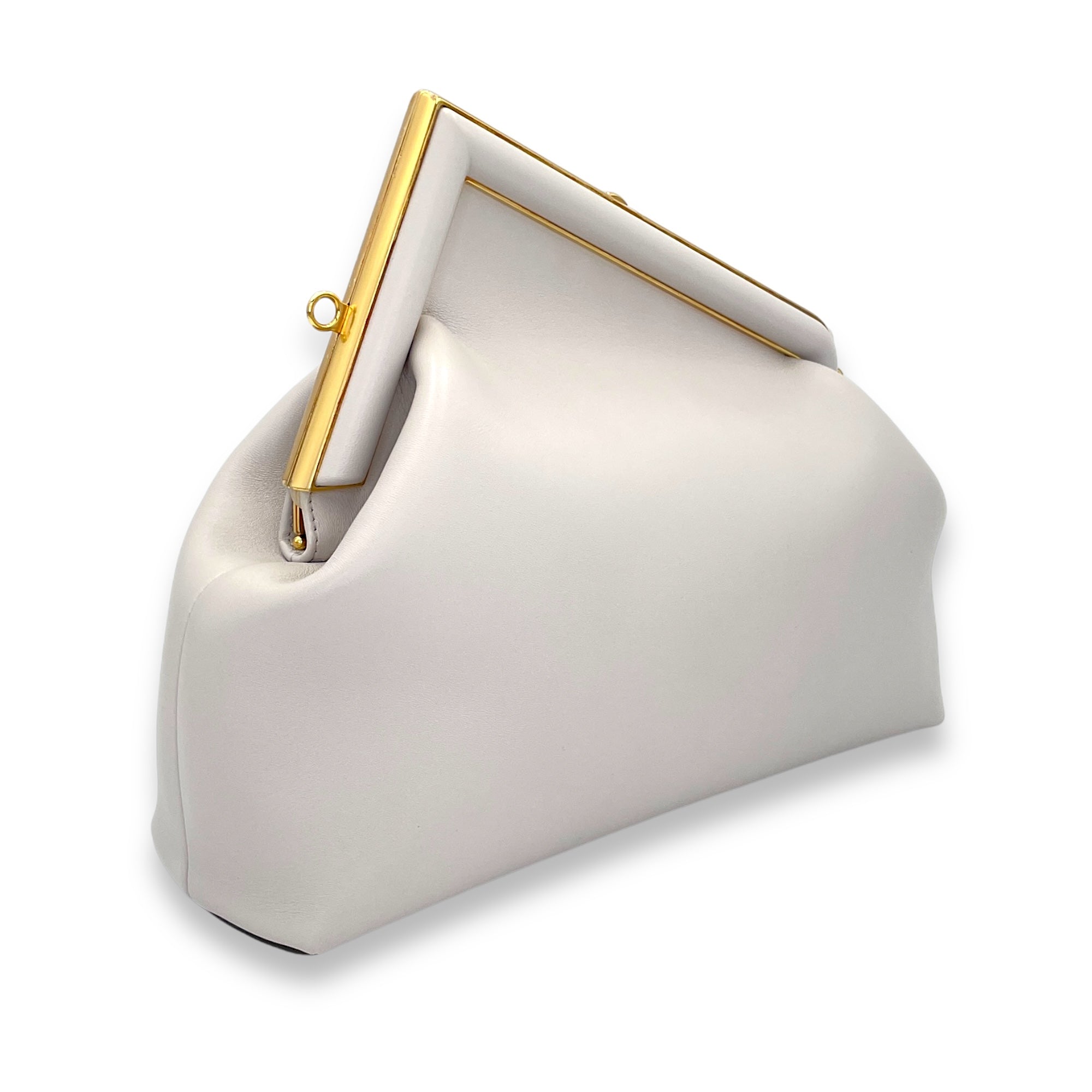 First Medium Grey Shoulder Bag in Calfskin, Gold hardware