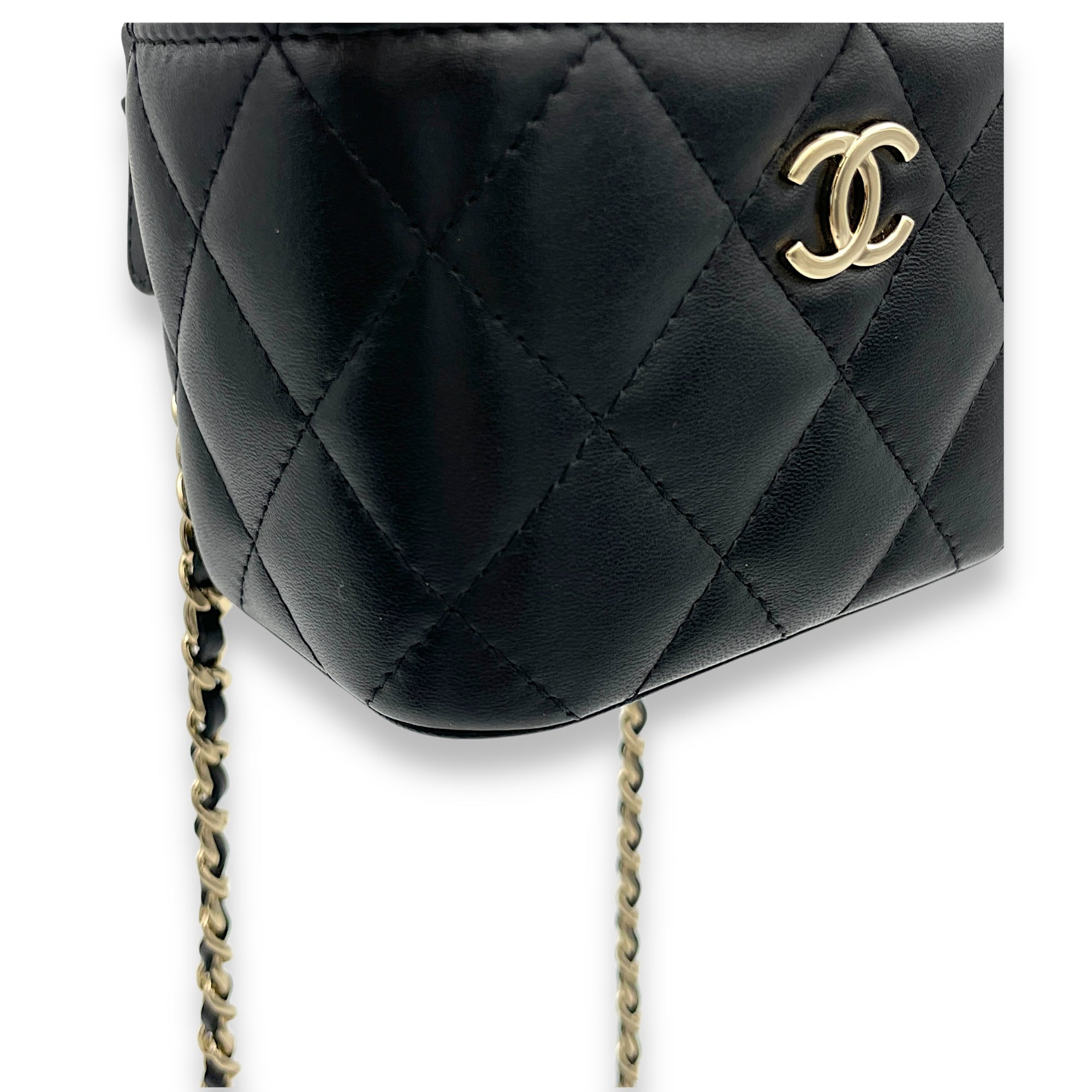 Vanity Top Handle Bag Black in Lambskin, Gold hardware