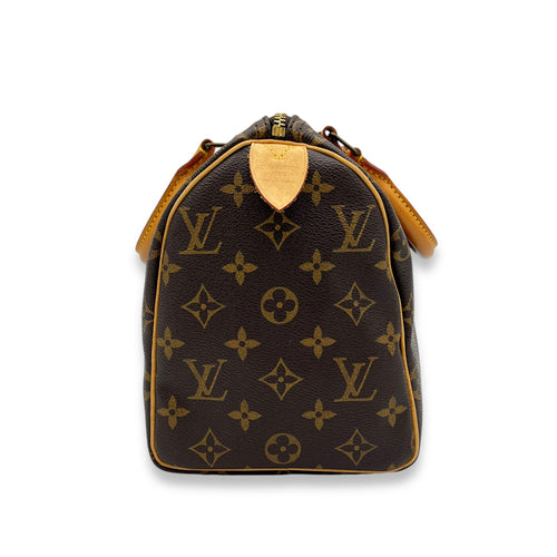 Speedy Top Handle Bag 25 Brown in Monogram Coated Canvas, Gold hardware