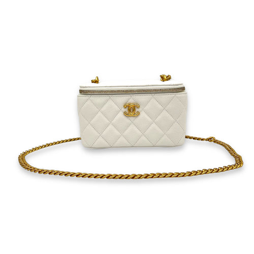 CC White Vanity Bag in Caviar Leather, Gold hardware