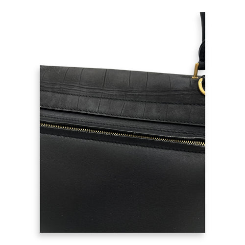 Trapeze Medium Black Top Handle Bag in Calfskin, Gold hardware