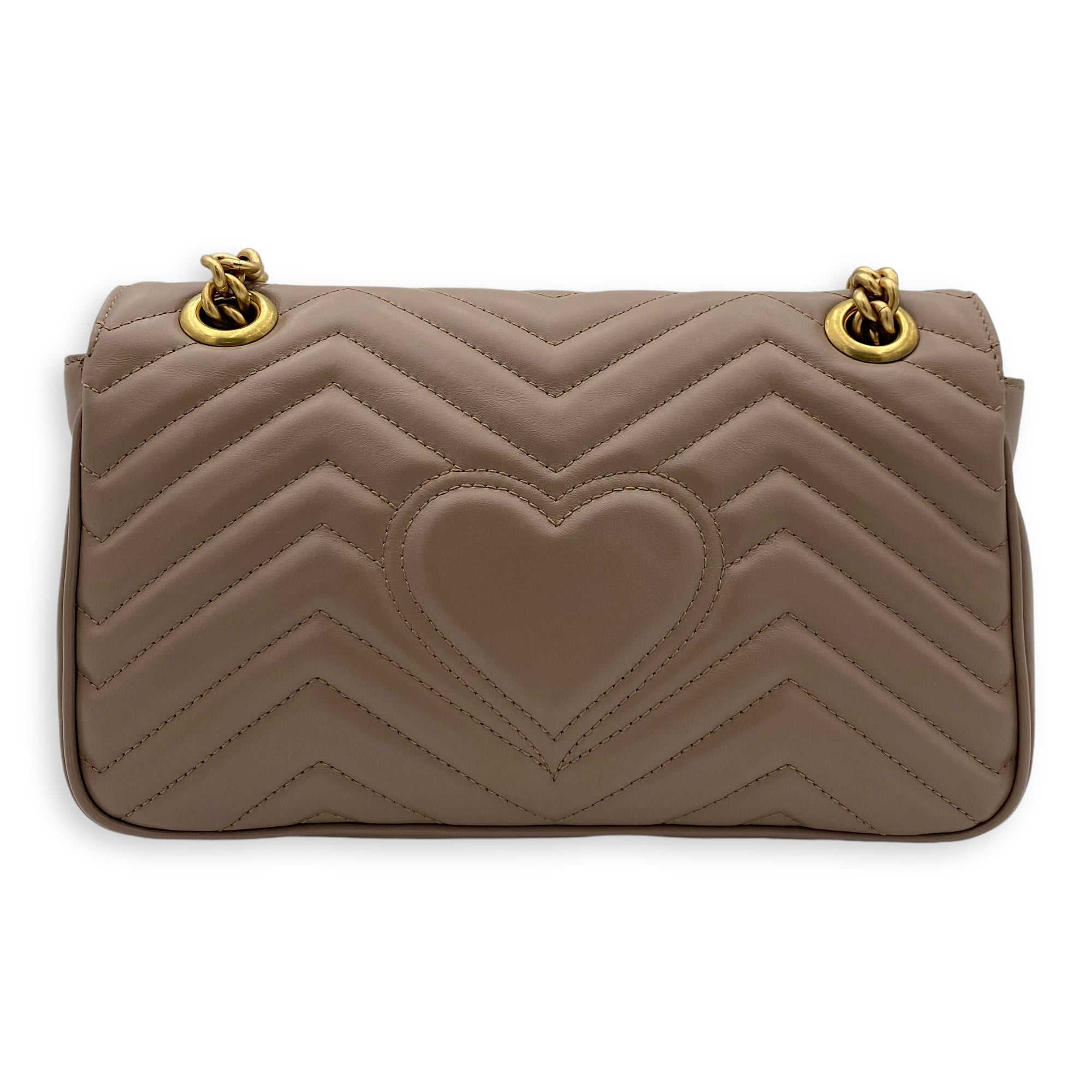 GG Marmont Small Beige Shoulder Bag in Calfskin, Gold hardware